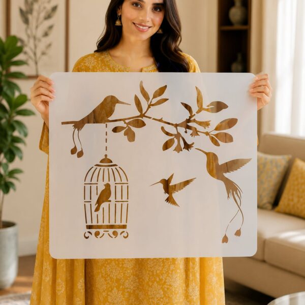 Nature-Inspired Floral & Bird Stencil